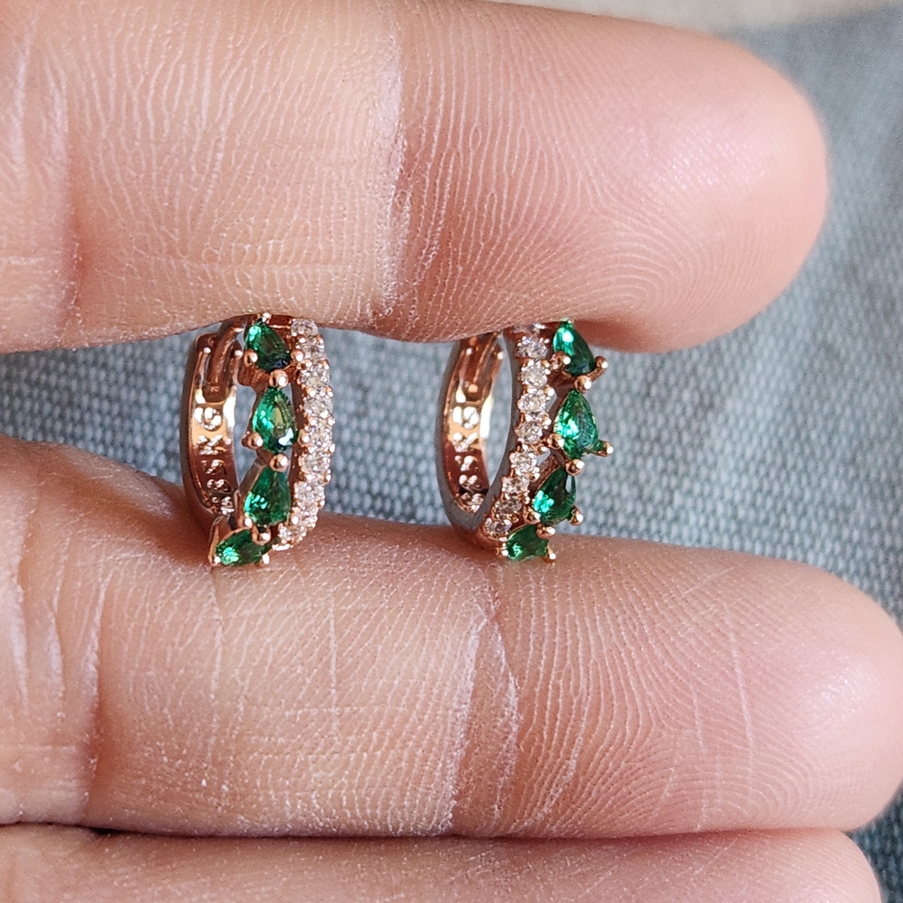 New 14K Gold Plated Emerald Diamond Small Hoop Earrings for Women